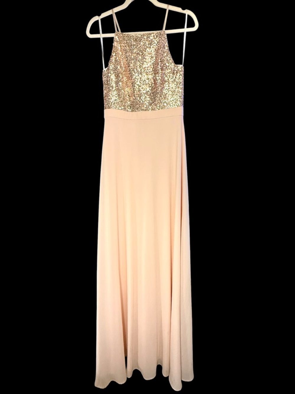 Lulus Endlessly Enchanted Champagne Pink Peach Sequin Halter Maxi Dress